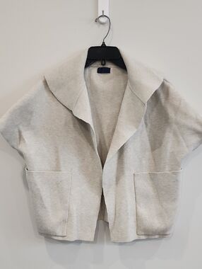 RACHEL Rachel Roy Oversized Light Cream / Gray Open-Front Short Sleeve Shrug